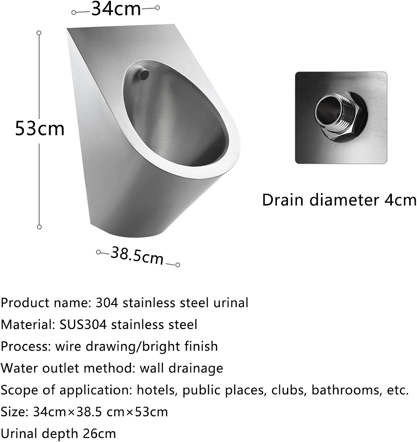 🚽 Stainless Steel Wall-Mounted Urinal with Automatic Sensor Flush 🌊